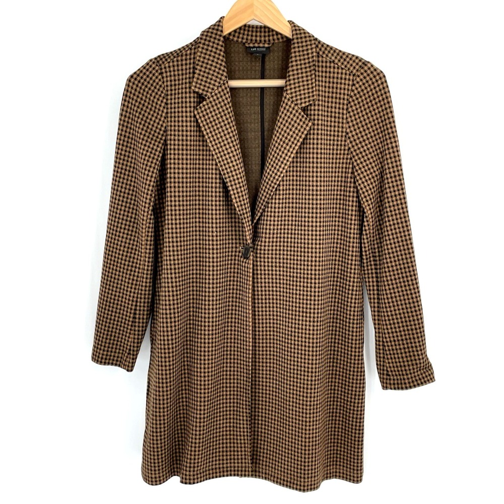 J Jill Women Med Brown Black Houndstooth Jacket Duster Preppy Girly Academia Mod